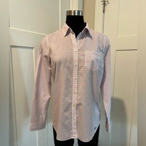 Talbots linen button down fits size Medium white with light blue and red stripes